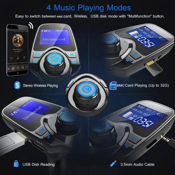 Car Wireless FM Transmitter MP3 Player Hand-Free Call USB Charger AUX Input