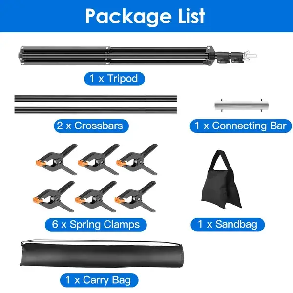 5×6.5FT T-Shape Photo Video Backdrop Stand Heavy Duty Background Stand Adjustable Photography Backdrop Stand With 6 Spring Clamps Sandbag Carry Bag For Studio P