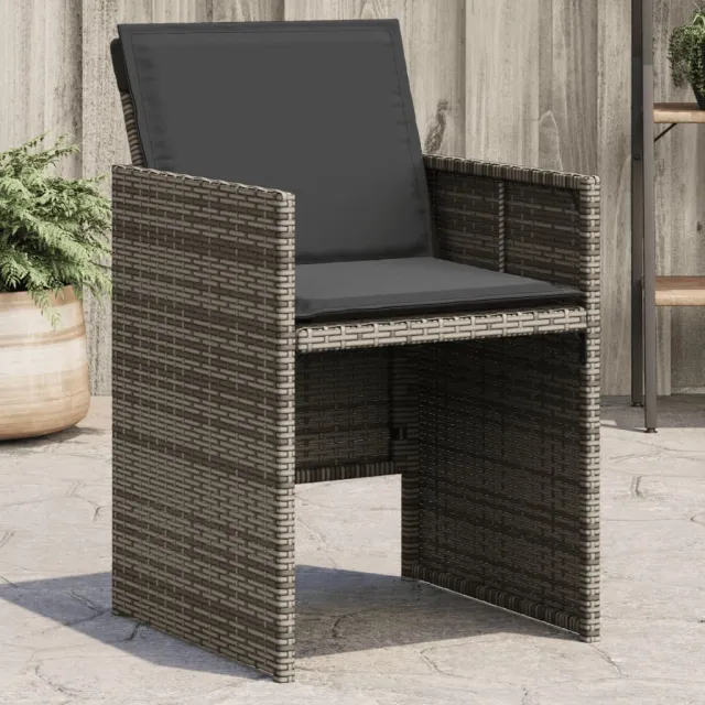 Garden Chairs with Cushions, , Grey Poly Rattan - Shop at LoveMi