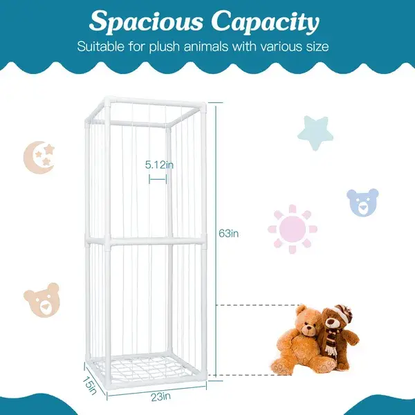 Stuffed Animal Storage PVC Plush Organizer Shelf Plush Stuffed Animal Holder Standing Kids Toy Storage Cage