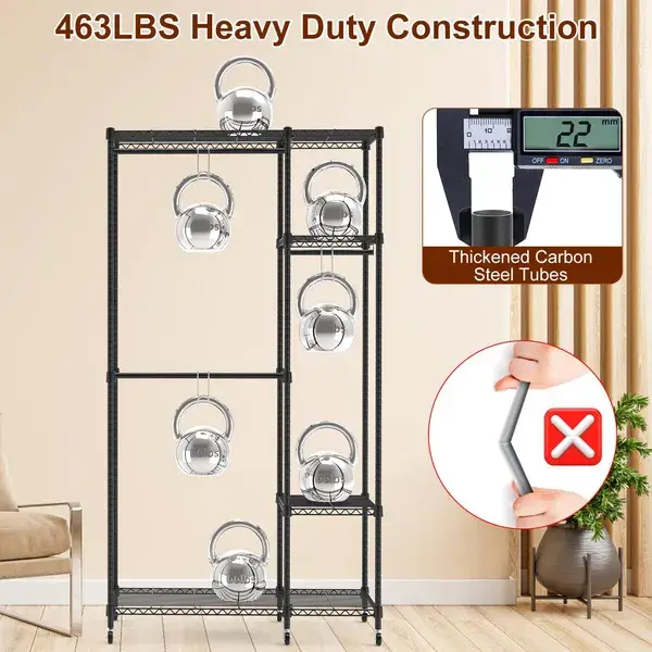 4 Tier Heavy Duty Garment Rack With Wheels Carbon Steel Clothing Rack Portable Wardrobe Clothes Rack With 3 Hanging Rods 6 Footrests 44.9x17.13x77.95in