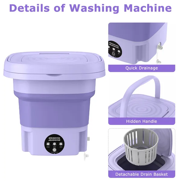 Portable Washing Machine Foldable Laundry Machine With Detachable Drain Basket 3 Modes Electric Clothes Washer For Underwear Socks Towels Baby Clothes