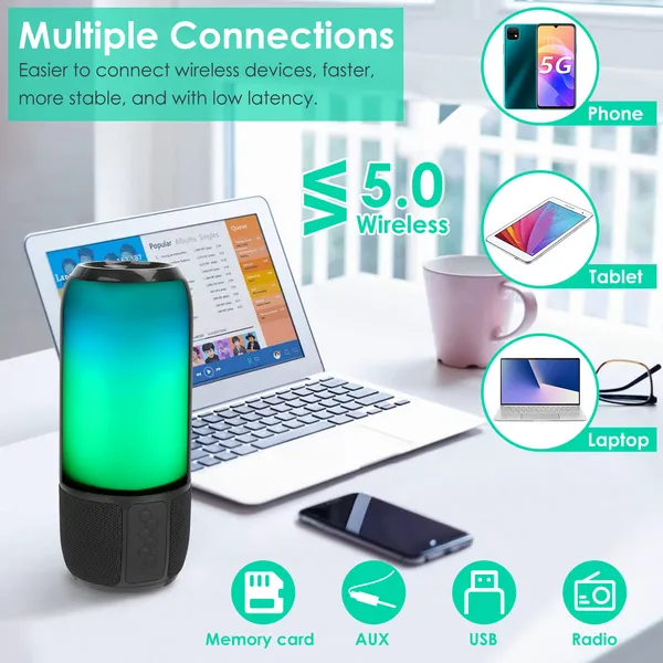 Wireless Portable Speaker Loud Stereo Speaker With Color Changing Light Radio Party TWS Speaker For Home Outdoor Travelling