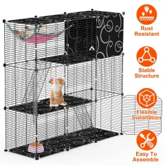 3-Tier Cat Cage Enclosure Indoor Cat Cage Playpen With Hammock Toy Ball Ladder DIY Iron Wire Cat House Kennels Crate For 1-2 Cats Ferret Rabbit Sma... - View 1