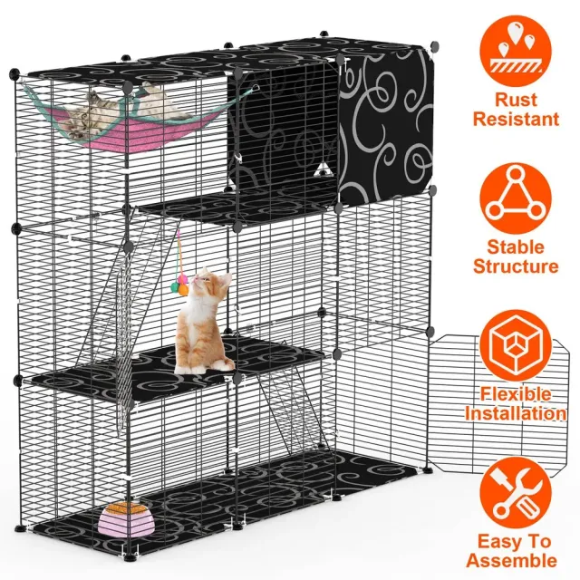 3 Tier Cat Cage Enclosure Indoor Cat Cage Playpen With Hammock Toy Ball Ladder DIY Iron Wire Cat House Kennels Crate For 1 2 Cats Ferret Rabbit Sma... Black - Shop at LoveMi