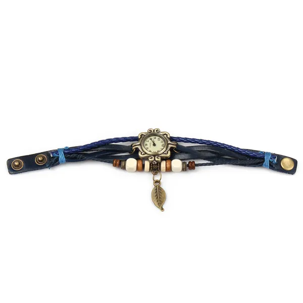 Beautiful Bohemian Style Retro Handmade Leather Tree Leaf Women's Watches Blue
