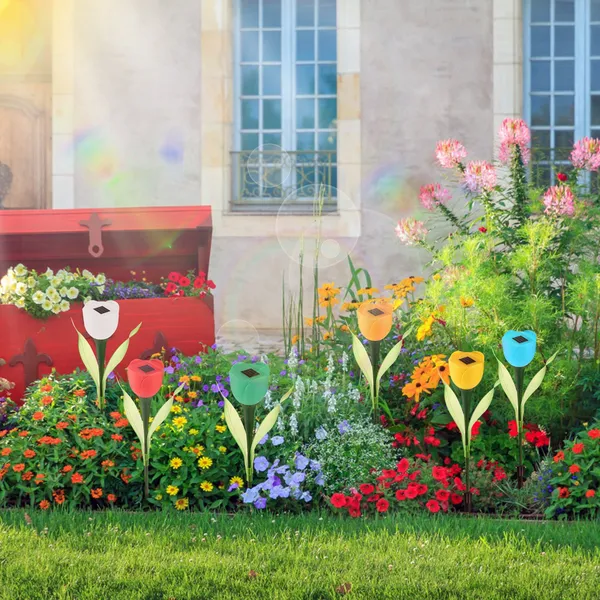 6 Pcs Solar Garden Tulip Flower Light Outdoor Solar Pathway Light IP54 Water-resistant Landscape Lights