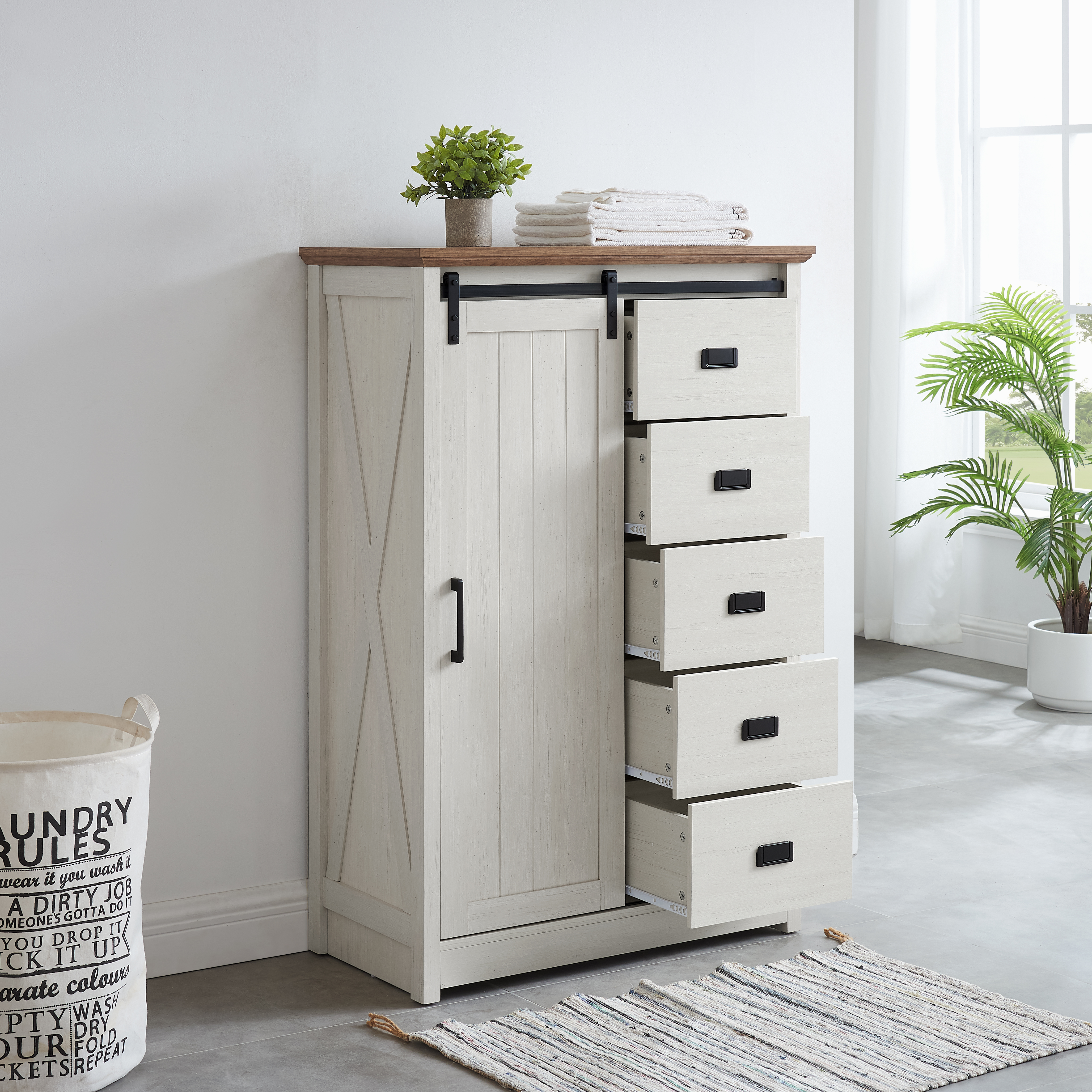 5 Drawers Dresser W Sliding Barn Door — photo 3