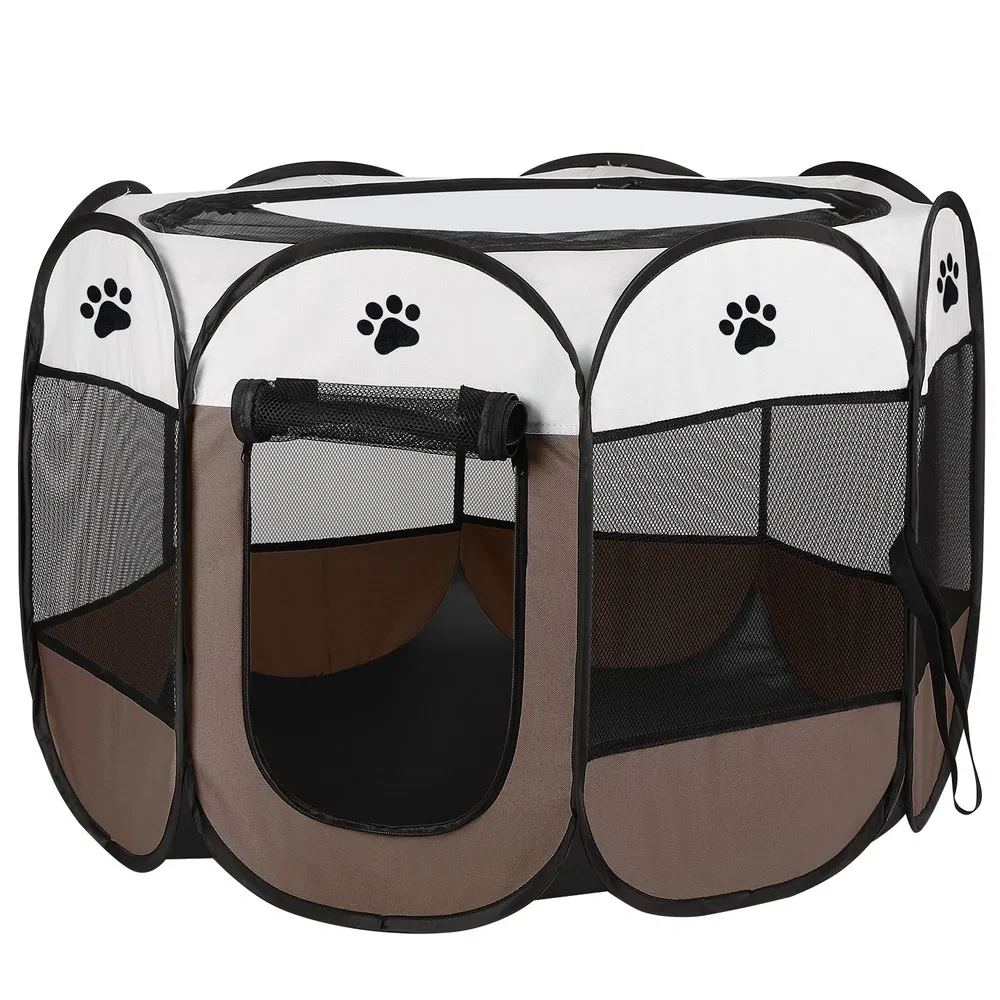 Portable Foldable Pet Playpen Exercise Pen Kennel Removable Zipper Top And Bottom Water Resistant Indoor Outdoor Use For Dogs Cats Other Pets Coffee - Shop at LoveMi