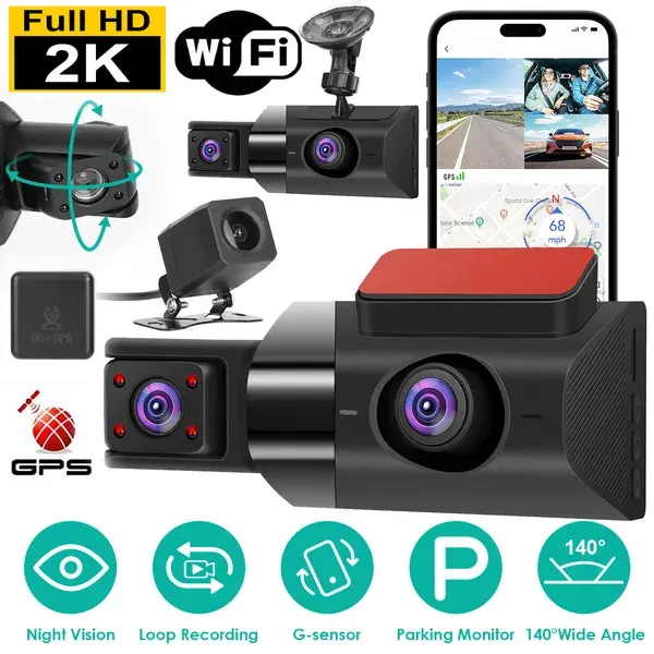 2K Car DVR 3 Channel Dash Cam