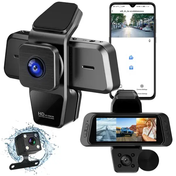 1080P FUD 3 Channel WiFi Dash Cam 170° Wide Angle Triple Car Camera With IR Night G-Sensor Motion Detection Loop Recording App Control Support 128G Max