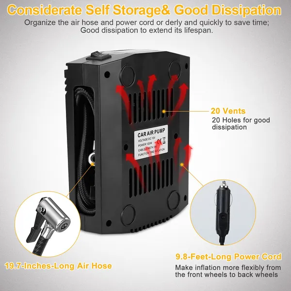 Tire Inflator 12V DC 100W 150PSI Digital Tire Pump W/LCD Display Electric Air Compressor Pump 20L/Min Air Flow