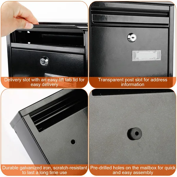 Wall Mount Mailbox Lockable Galvanized Iron Letter Post Box Locking Security Drop Box With 2 Keys For Outside Home Office