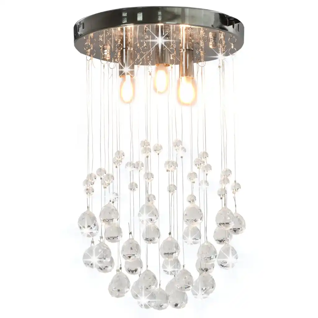 Ceiling Light with Crystal Beads, Silver Sphere, 3x G9 Bulbs