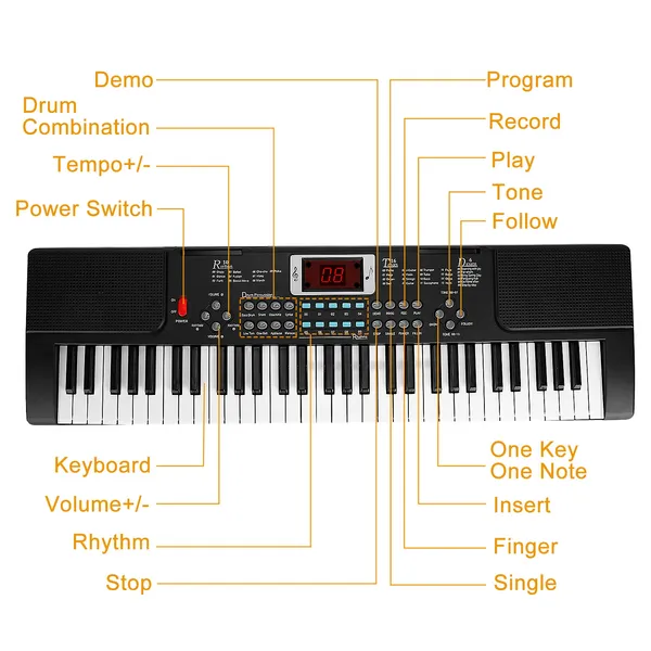 61 Keys Digital Music Electronic Keyboard Electric Musical Piano Instrument Kids Learning Keyboard W/ Stand Microphone