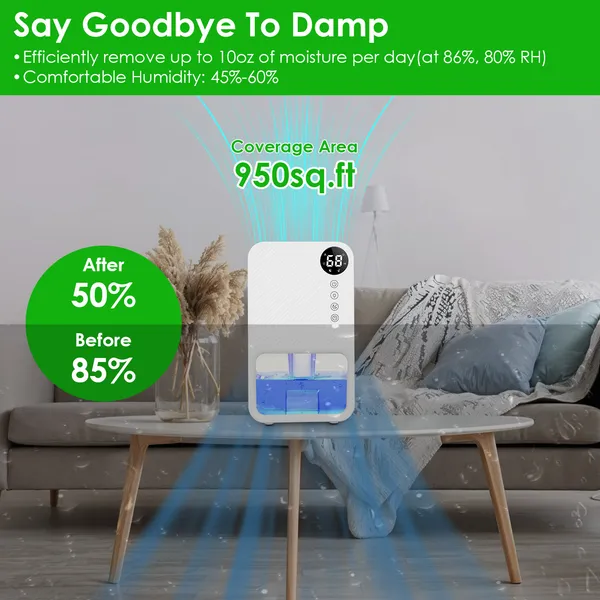 37.2OZ Dehumidifier Indoor Portable Small Dehumidifier With Sleep Mode 1-24H Timer 7-Color Lighting 950sq.ft Coverage Touch Control For Home Bathroom Basement Closet RV Bedroom