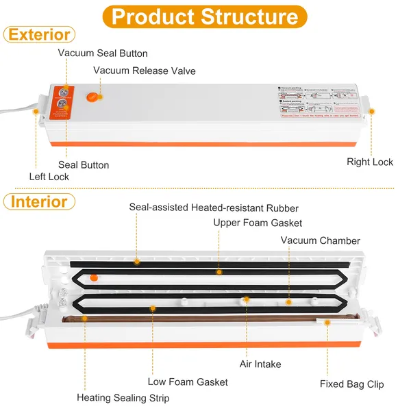 Electric Vacuum Sealer Machine Household Automatic Food Vacuum Sealer Quick Sealing System Machine — foto 3