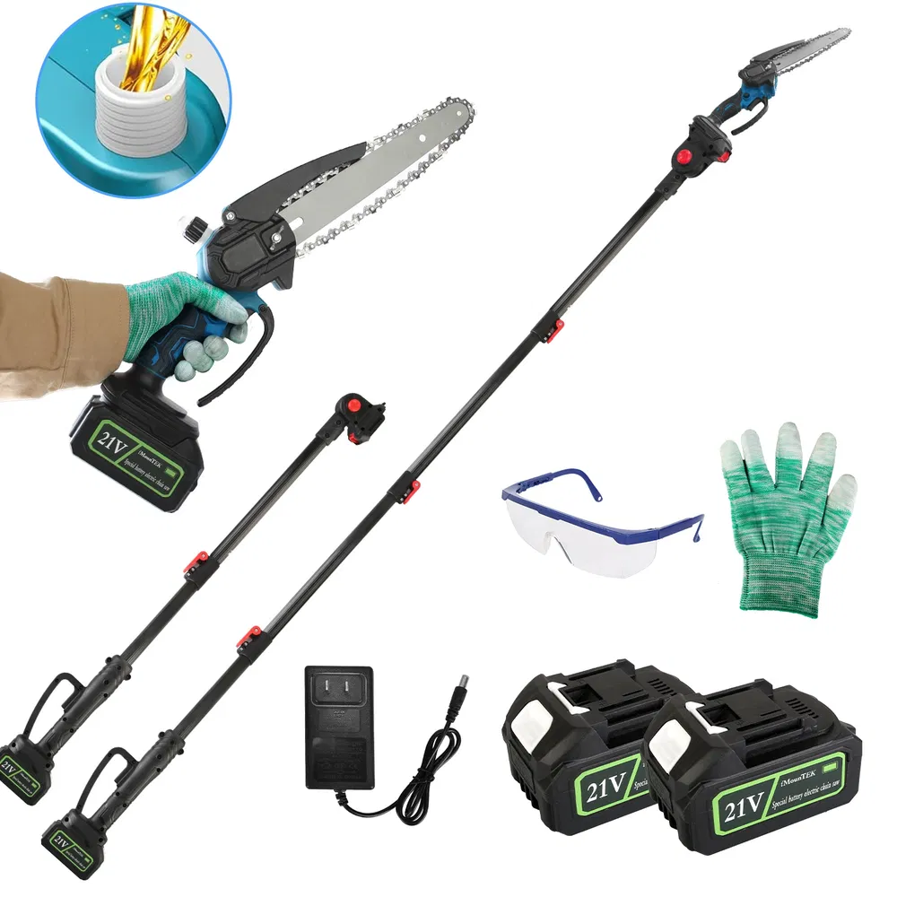 2-In-1 8′ Cordless Electric Pole Saw and Chainsaw with Ext Poles 2Pcs 21V 3.0Ah