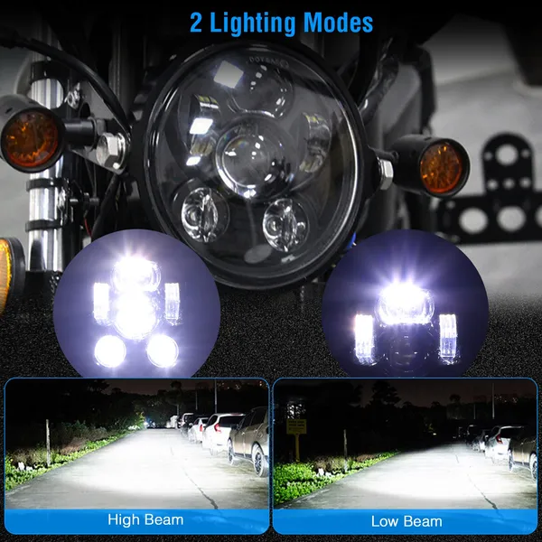 5.75In LED Headlight Motorcycle Projector Headlamp Fit For Harley Dyna Sportster Iron 883 Street Rod Street Bob Softail Deuce Custom Super Wide Glide 12V Motorcycle