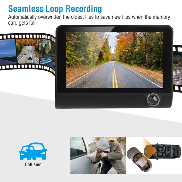 1296P Car DVR Dash Camera 4In 3 Lens Vehicle Driving Recorder Seamless Recording_voghion.com