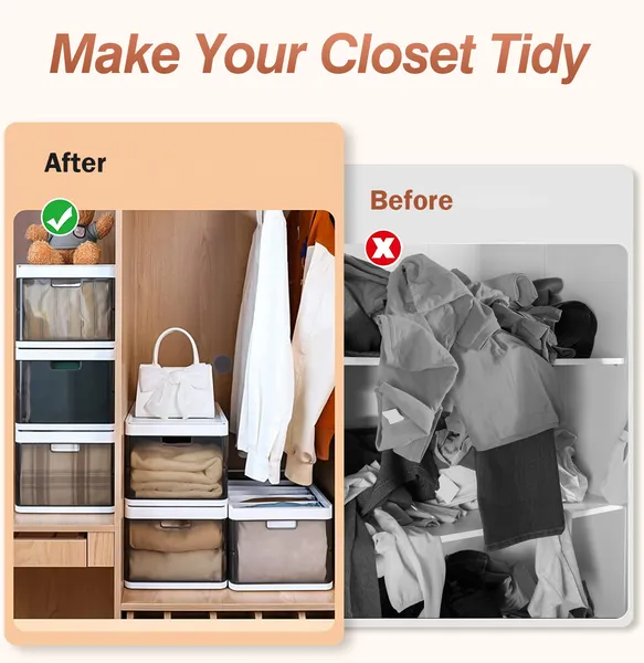 3 Pack Foldable Storage Bin With Lid Stackable Plastic Closet Organizer With Handle Divider Collapsible Drawer Organizer For Toys Clothes