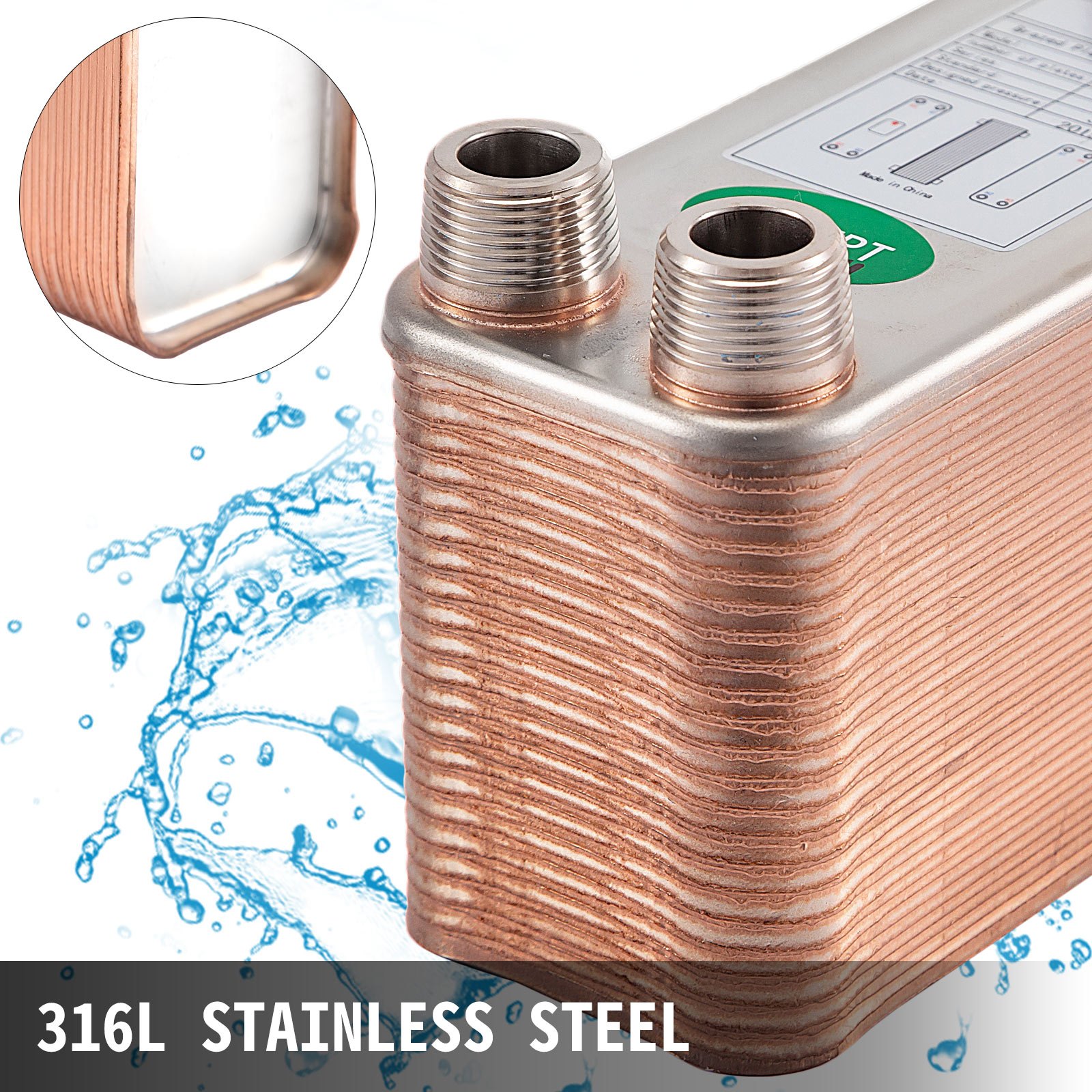 Heat Exchanger 3/4” MNPT Ports Brazed Plate Heat Exchanger