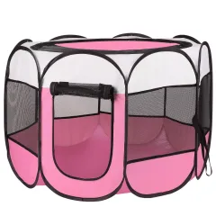 Portable Foldable Pet Playpen Exercise Pen Kennel Removable Zipper Top And Bottom Water Resistant Indoor Outdoor Use For Dogs Cats Other Pets - Pink - View 1