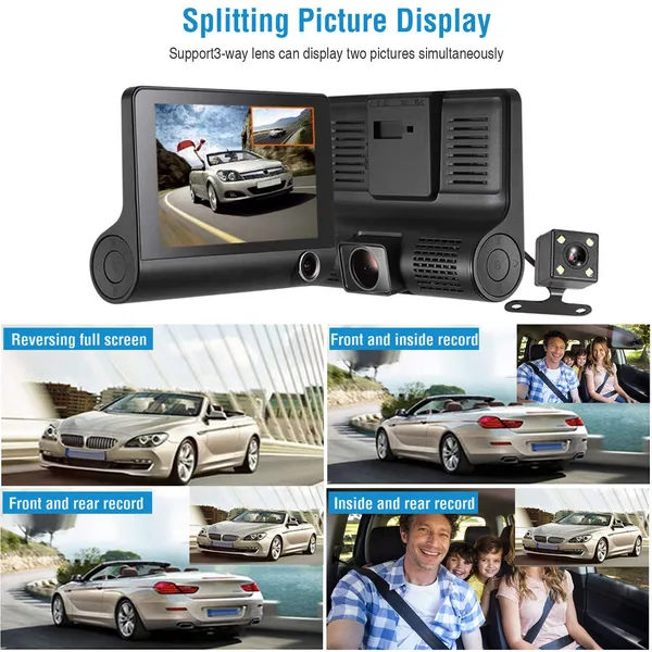 1296P Car DVR Dash Camera 4In 3 Lens Vehicle Driving Recorder Seamless Recording_voghion.com
