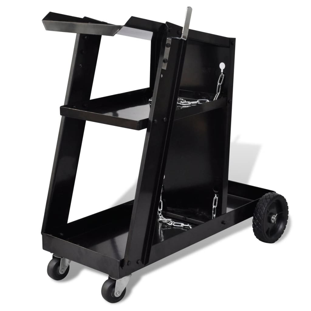 Welding trolley, black, hand trolley with 3 shelves