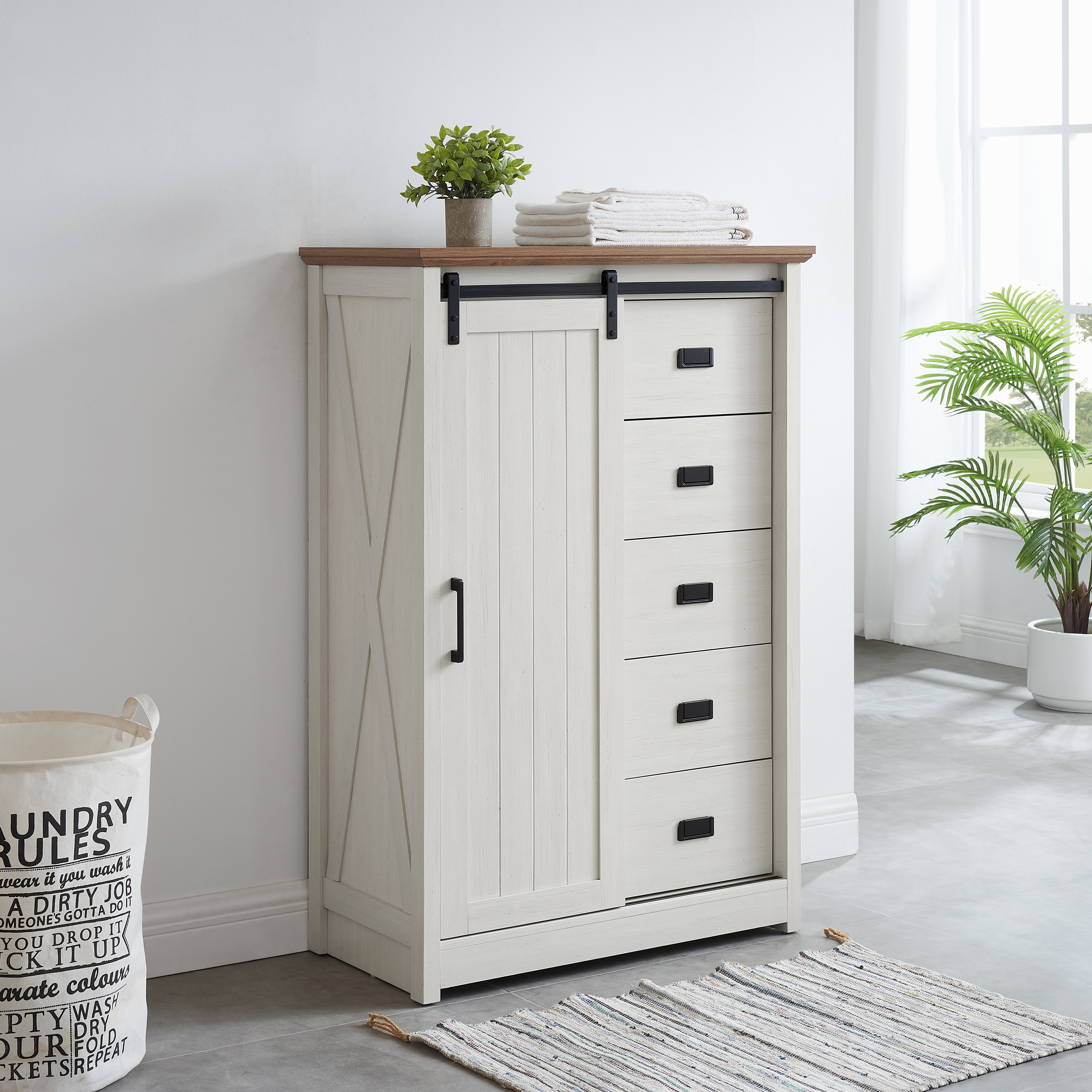 5 Drawers Dresser W Sliding Barn Door