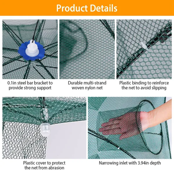 2Pcs Foldable Fishing Bait Nets Trap Crab Net Shrimp Fish Cast Dip Cage