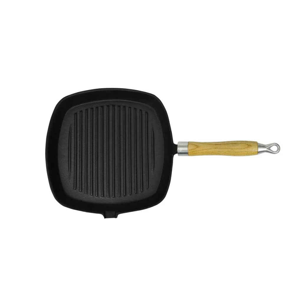 Grill Pan with Wooden Handle, Cast Iron, 20 x 20 cm