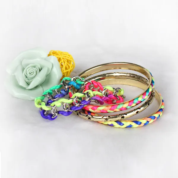4Pcs Colorful Woven Burnished Gold Bracelets Set - Image 2