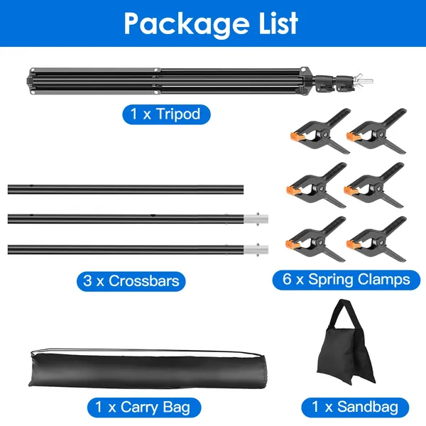 6.5×8.5FT T-Shape Photo Video Backdrop Stand Heavy Duty Background Stand Adjustable Photography Backdrop Stand With 6 Spring Clamps Sandbag Carry Bag For Studio Party Wedding