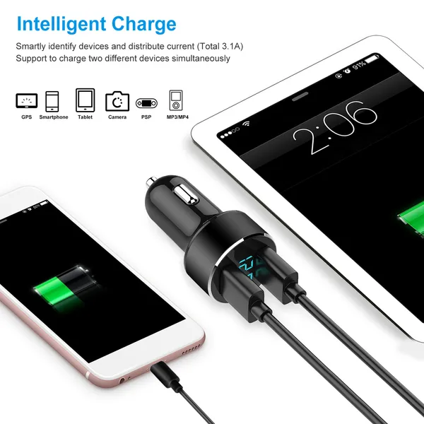 Universal 15W/3.1A Dual USB Car Charger Adapter Aluminum Alloy Fast Car Charging Adapter For IPhone XR XS Tablet PC - Image 2