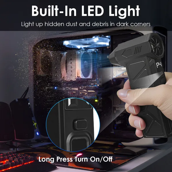 1Pc Compressed Air Duster With LED Light Vacuum Cleaner Max 160000RPM Speed For PC Keyboard Cleaning High Speed Rechargeable Cordless Air Blower With 4 Speeds For Home Car Outdoor