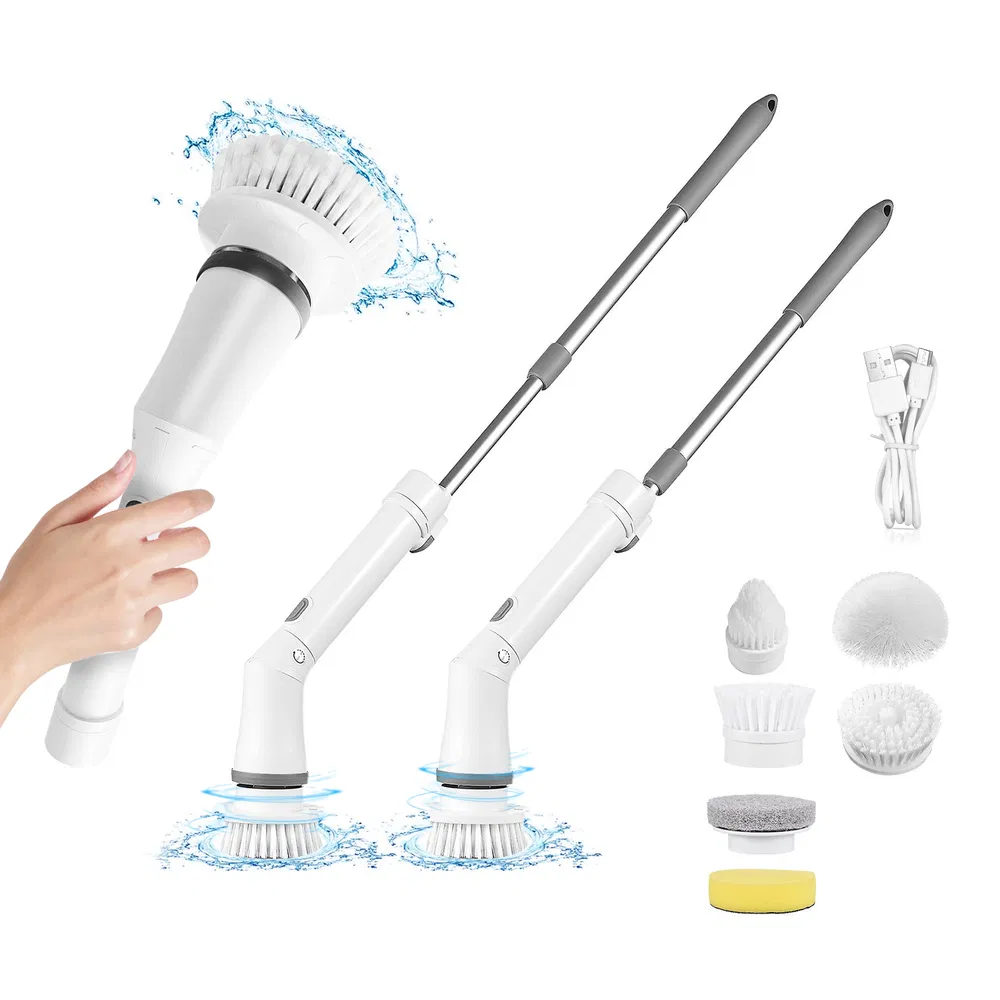Electric Spin Scrubber Cordless Rechargeable Telescopic Cleaning Brush 6 Replaceable Heads 2 Speed Adjustable Extension Arm Bathroom Tub Tile Floor – SpinScrubber