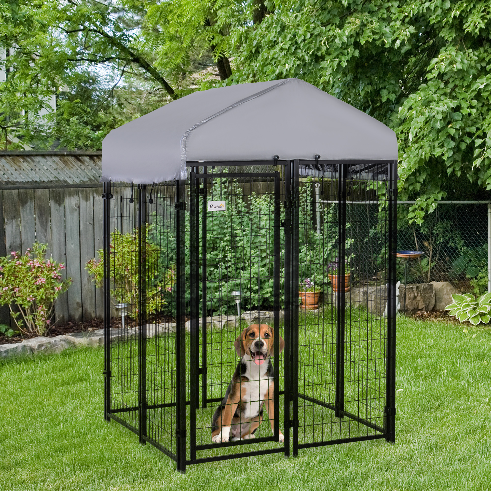 Outdoor Dog Kennel with Roof Silver - Shop at LoveMi