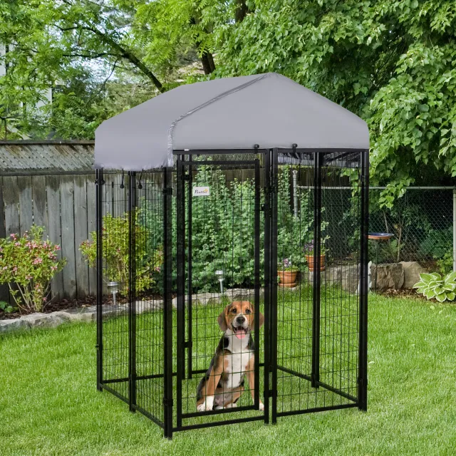 Outdoor Dog Kennel with Roof Silver - Shop at LoveMi