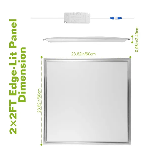 48W 2×2FT LED Panel Light 5800LM 7000K Ceiling Lighting 150W Equivalent LED Troffer Recessed Edge-Lit - Image 2