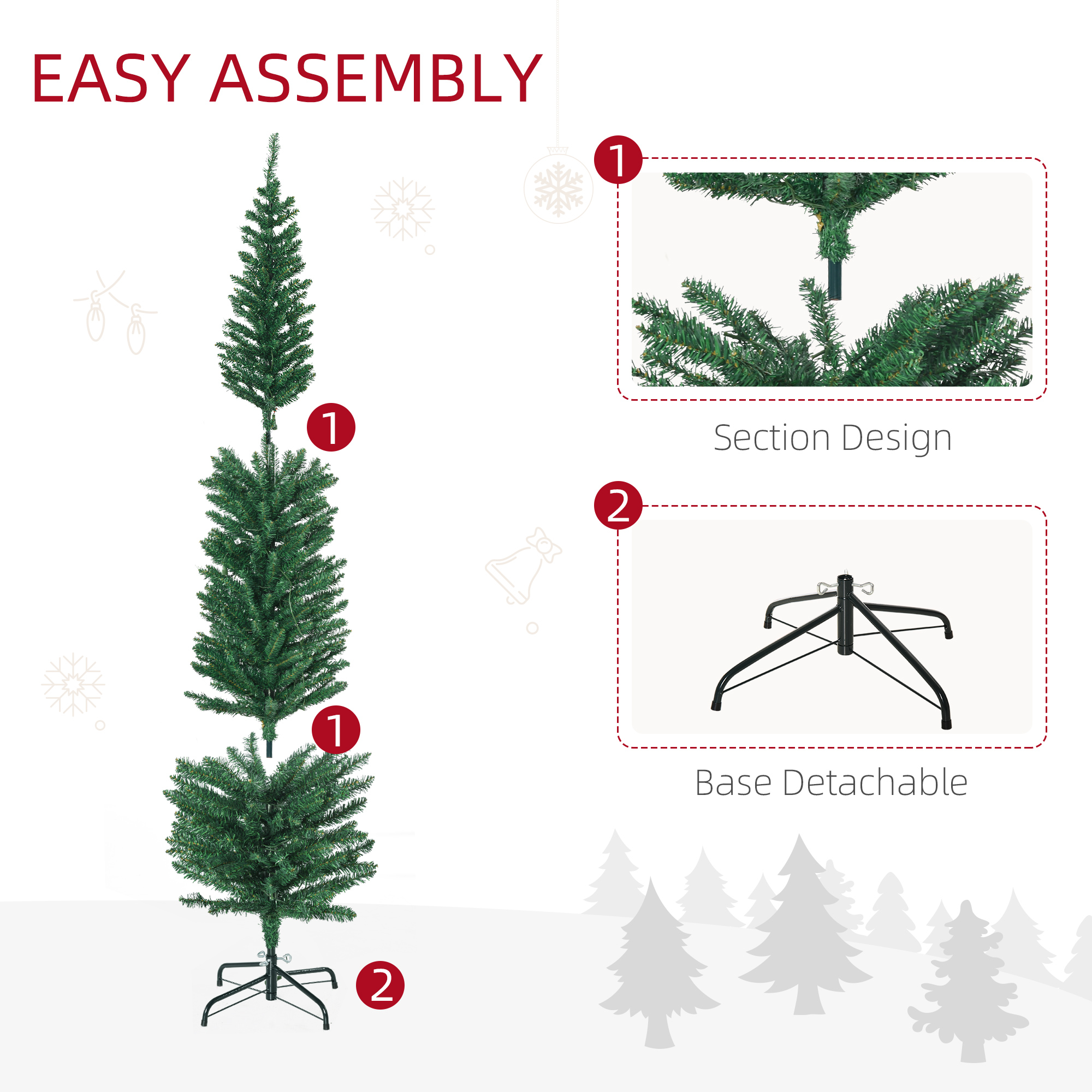 6' Artificial Pencil Christmas Trees Holiday Decoration with Colorful LED Lights image 7