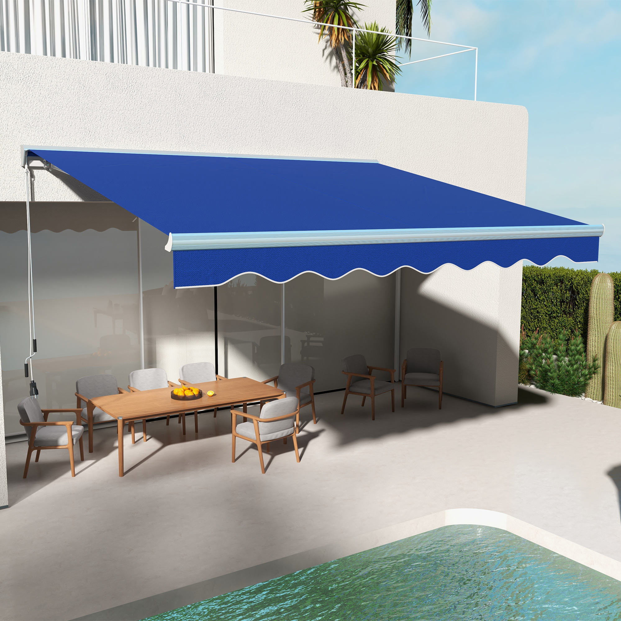 13 x 10 Electric Awning, Retractable Awning with LED Lights and Remote Controller for Door and Window, Blue
