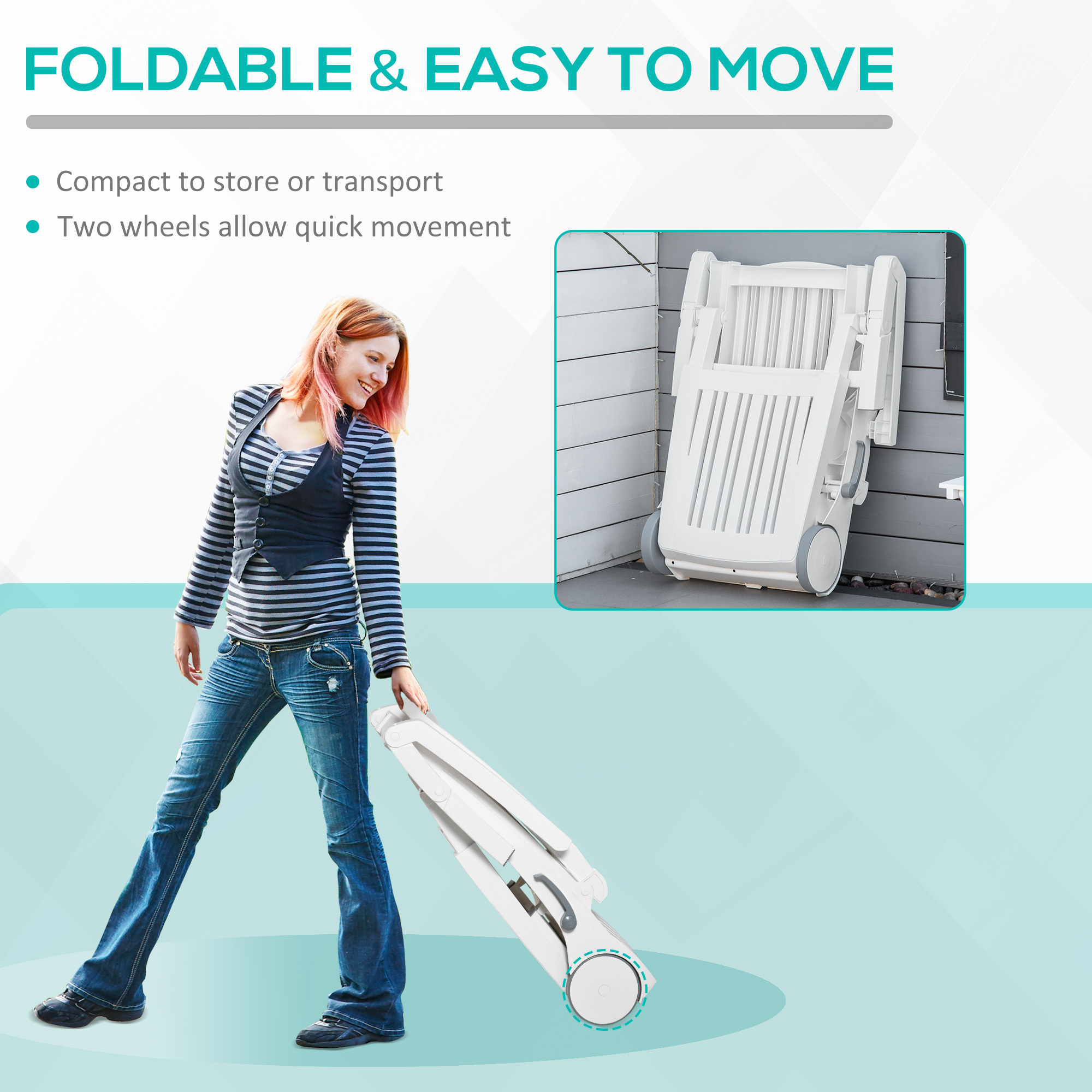 Outdoor Chaise Lounge Chair on Wheels with Storage Box