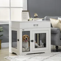 Dog Crate Furniture with Soft Water-Resistant Cushion - White - View 1