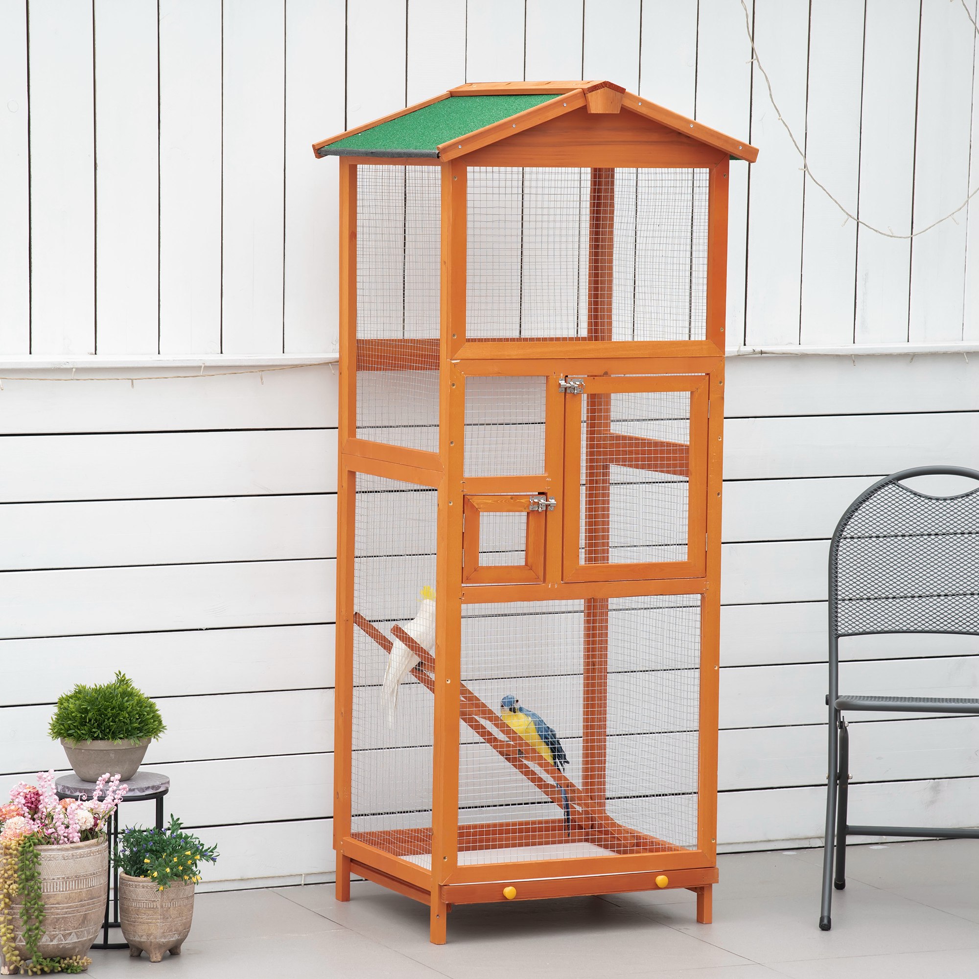 69" Hexagonal Outdoor Aviary Flight Bird Cage With Covered Roof Orange - Shop at LoveMi