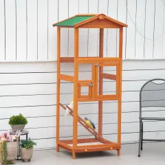 69" Hexagonal Outdoor Aviary Flight Bird Cage With Covered Roof - Orange - View 1