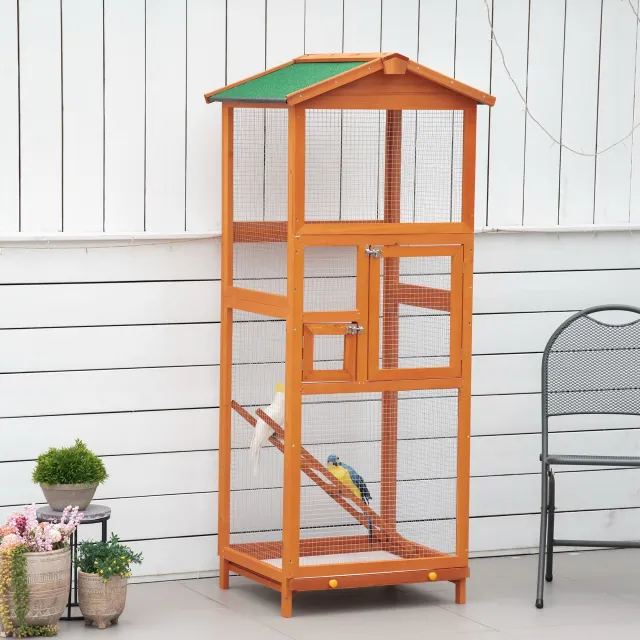 69" Hexagonal Outdoor Aviary Flight Bird Cage With Covered Roof Orange - Shop at LoveMi