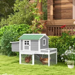 Wooden Chicken Coop for Outdoor Backyard with Raised Garden Bed, Run Area, Nesting Box Removable Tray, Grey - Grey - View 1