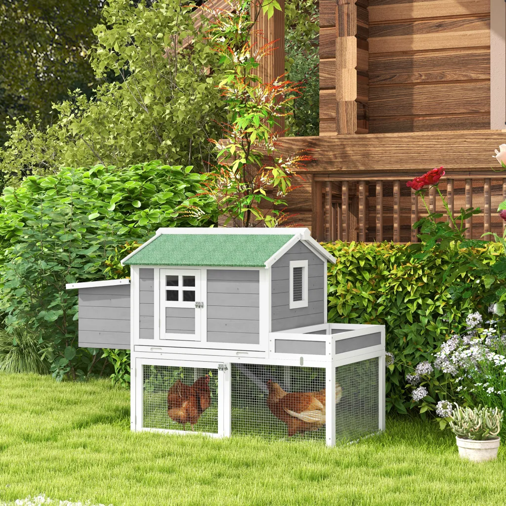 Wooden Chicken Coop for Outdoor Backyard with Raised Garden Bed, Run Area, Nesting Box Removable Tray, Gray - Gray