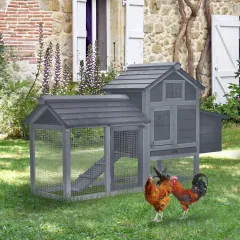 59" Small Chicken coop Hen House Poultry Cage for Outdoor Backyard with 2 Doors - Grey - View 1